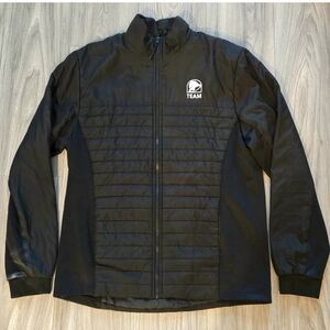 Taco Bell Team Quality Puffer Jacket Unisex Medium Black Logo Full Zip FLAW